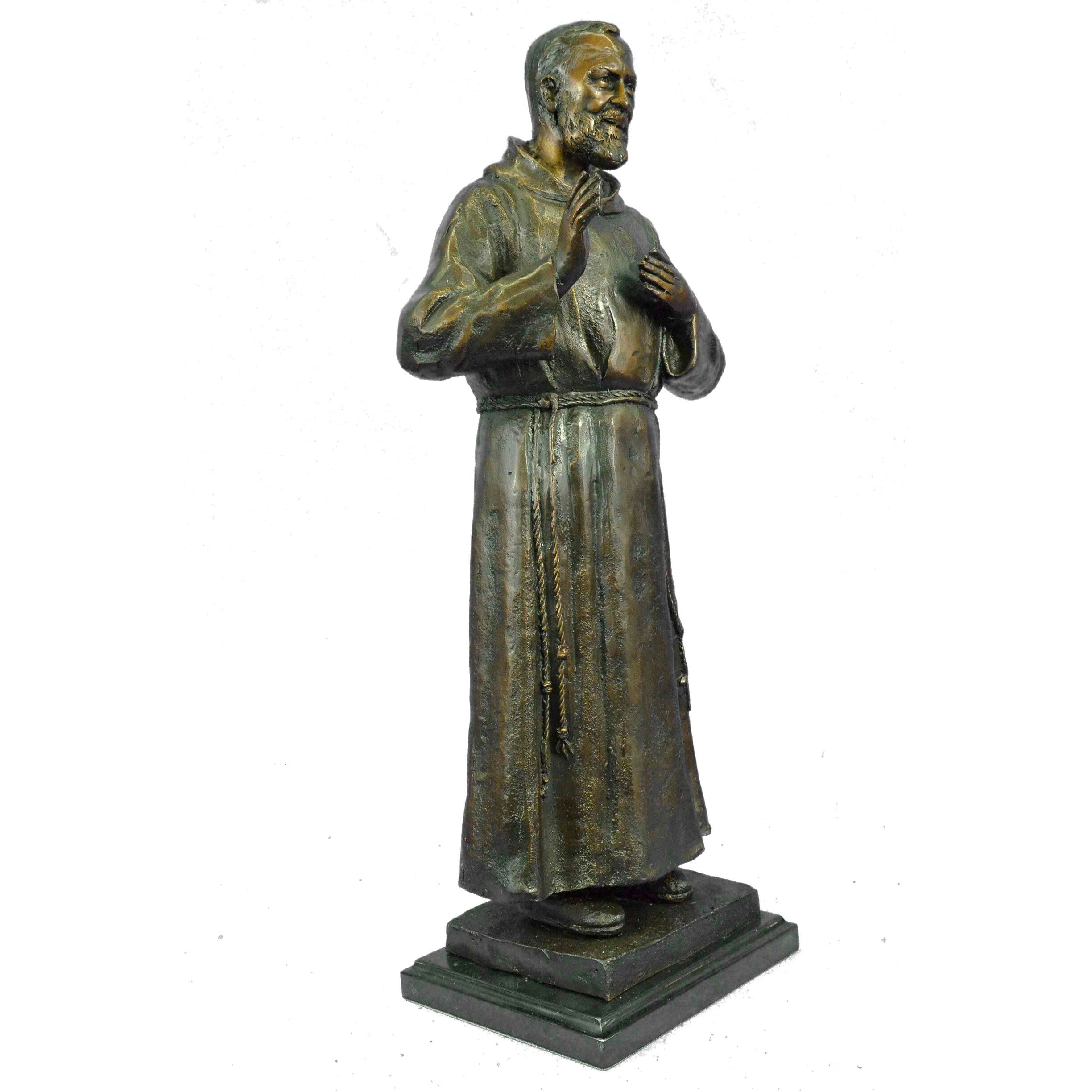 Signed And Numbered Limited Edition Saint Pio Italian Bronze Marble Sculpture