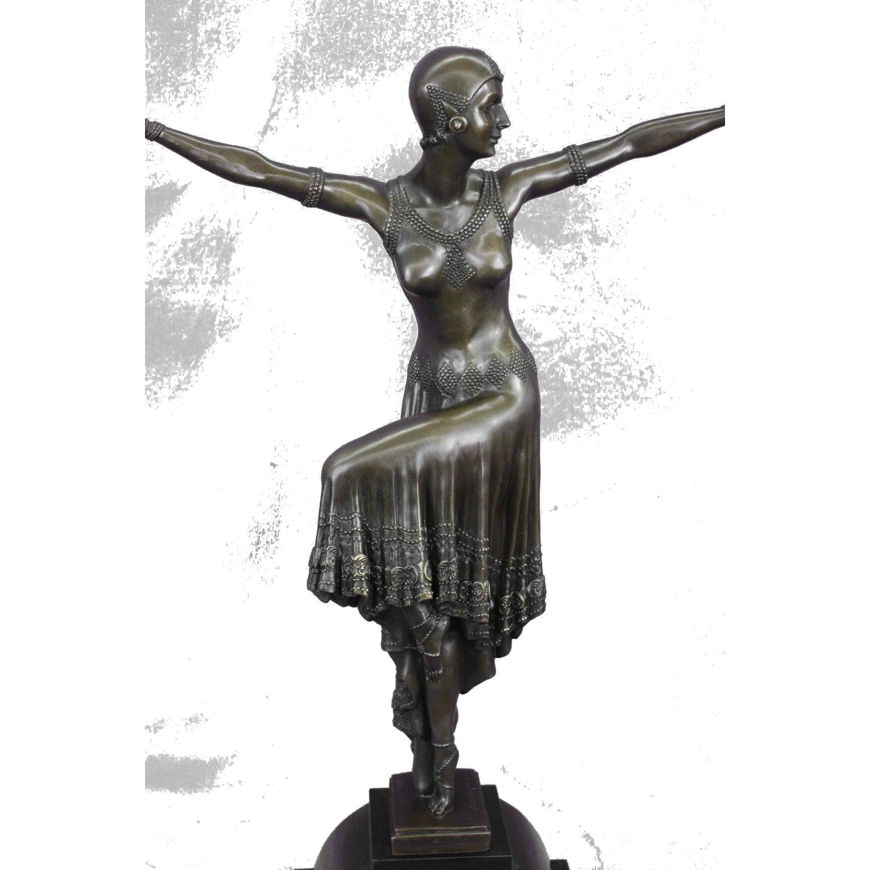 Large Dimitri Chiparus Dancer Art Deco Bronze Sculpture Marble Base Figurine 27 Inches