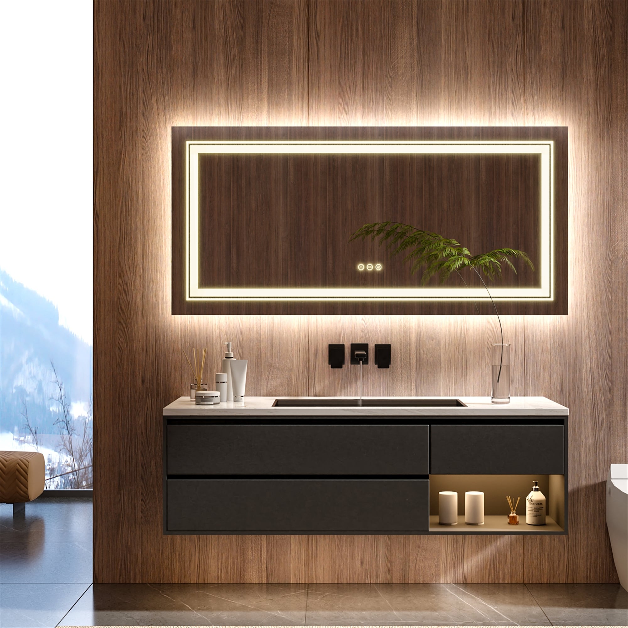 Anti-fog Dimmable Led Vanity Mirror w/3 Lights for Bathroom Wall-Mount