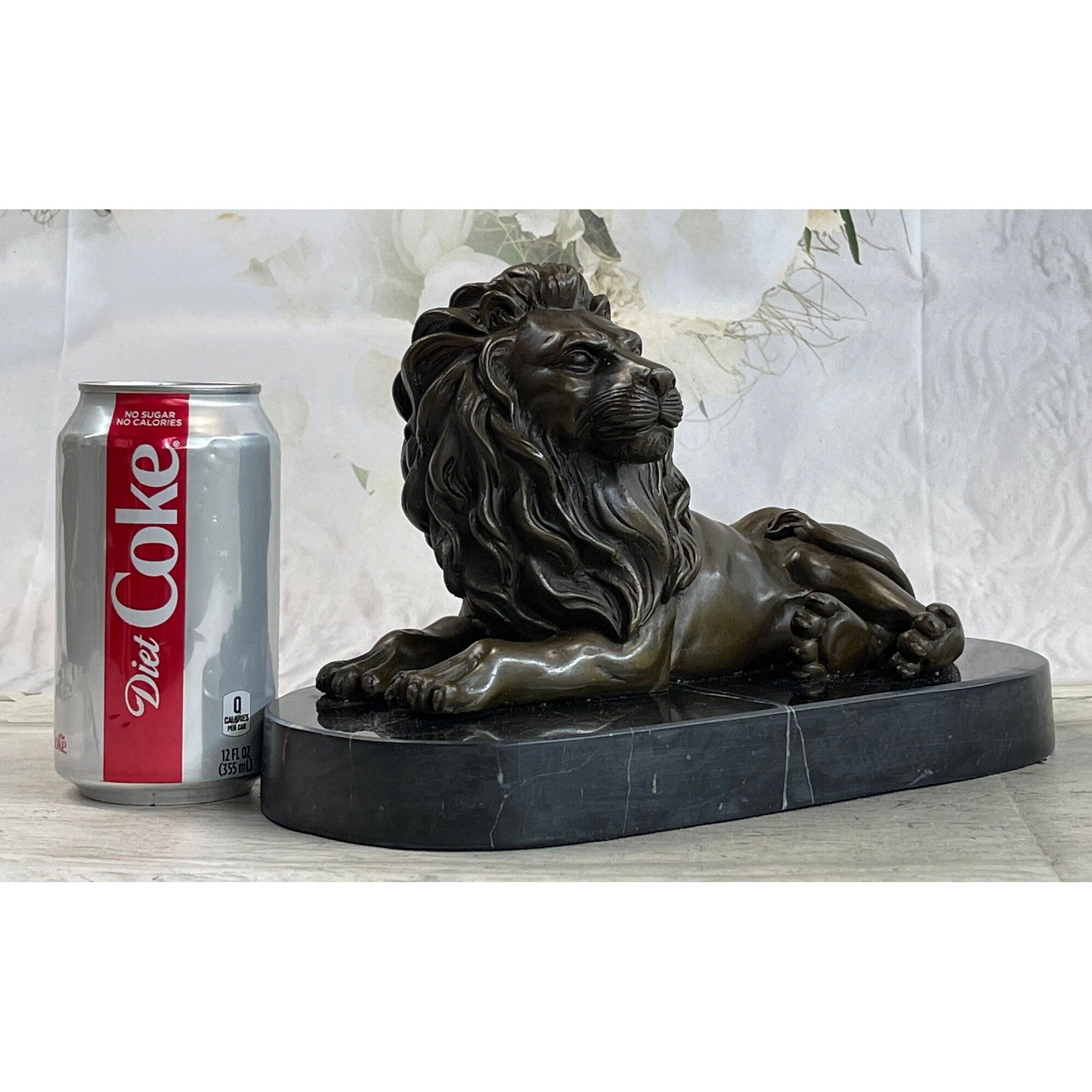 Guardian Lion Bronze Metal Statue Sculpture Desktop Signed Art Marble Base 6 Inches X 10 Inches