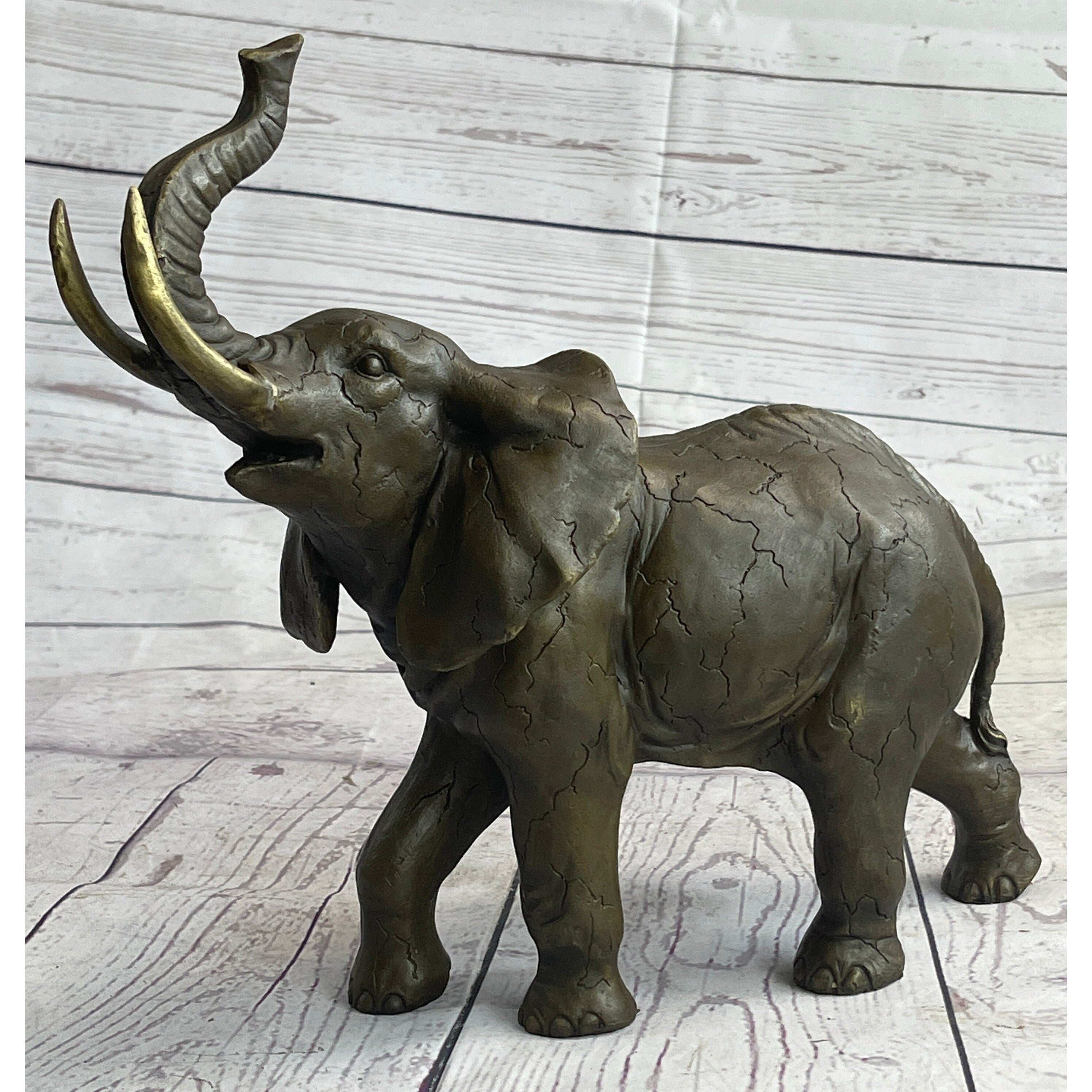 Elephant Bronze Metal Figurine Figure Sculpture Decor 11 Inches X 13 Inches