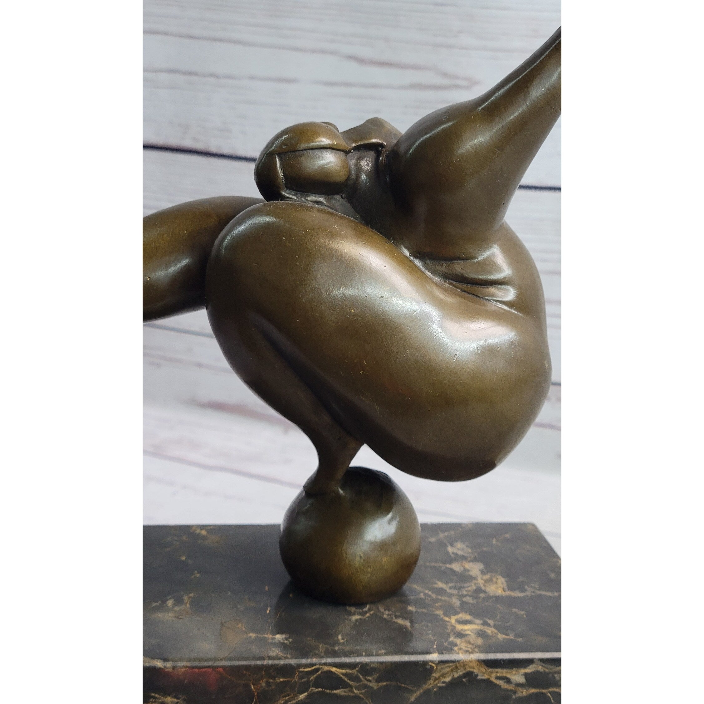 Abstract Curvy Bbw Woman Balancing On Ball Bronze Statue Sculpture Figure 11 Inches X 7 Inches