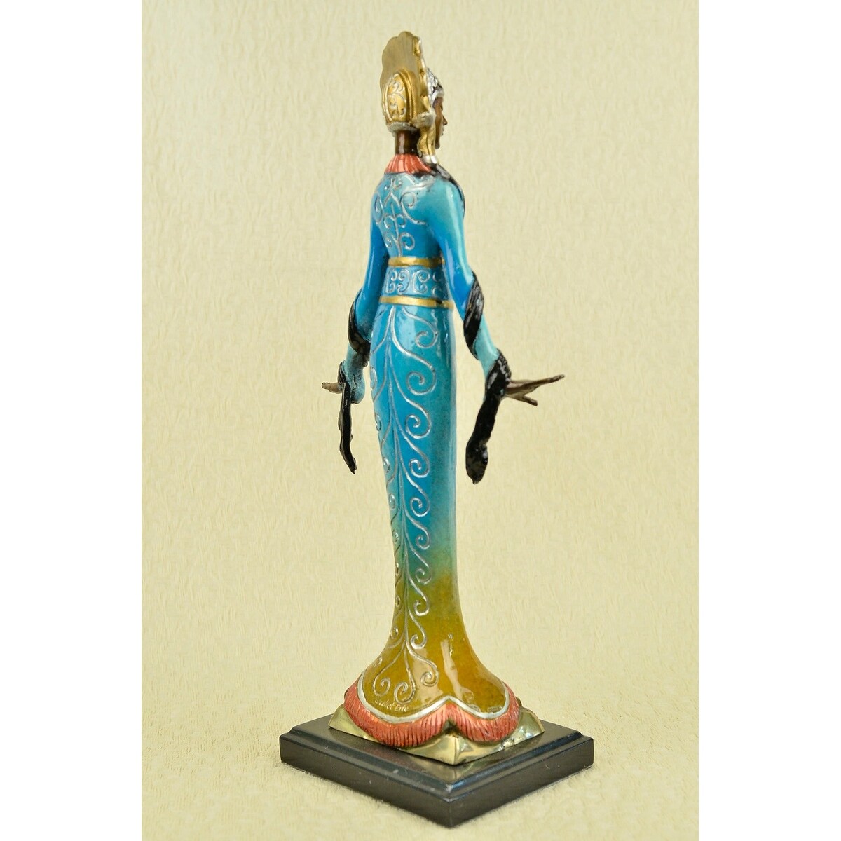 Tall Indian Girl Warrior Bronze Statue Sculpture On Marble Base Figurine Figure