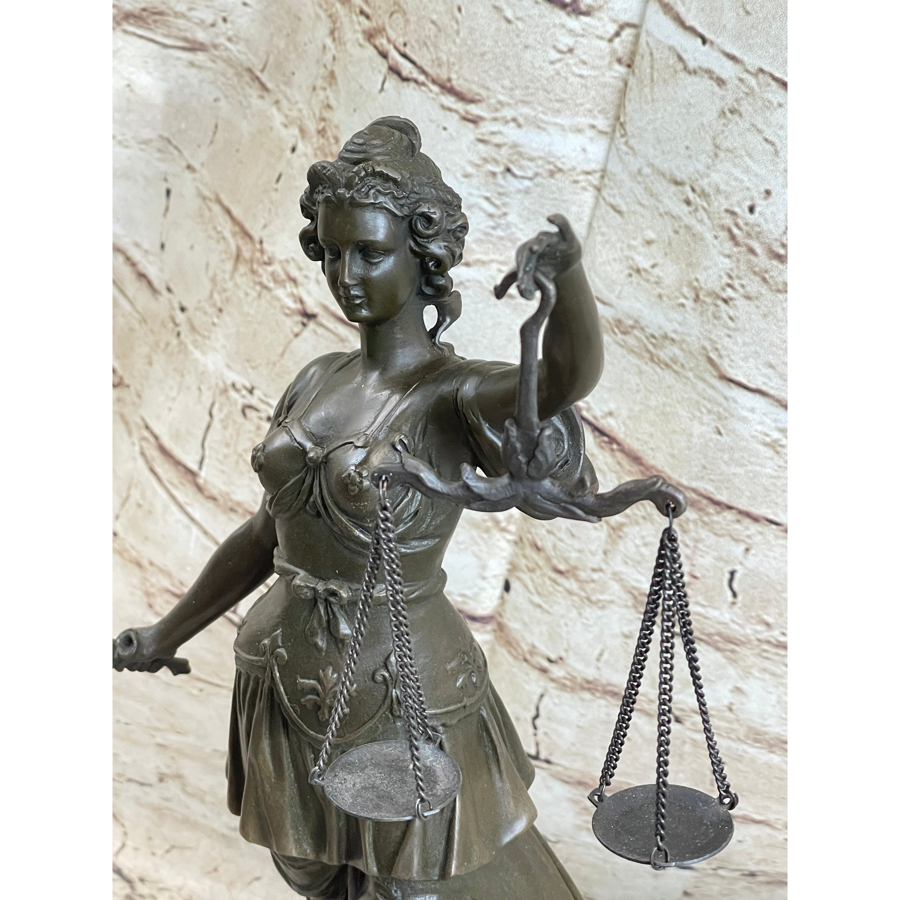 Bronze Scale Of Justice Blind Justice Sculpture Statue Clical Figurine 15 Inches Nr