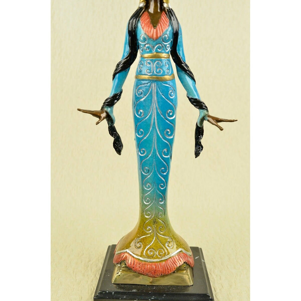 Tall Indian Girl Warrior Bronze Statue Sculpture On Marble Base Figurine Figure