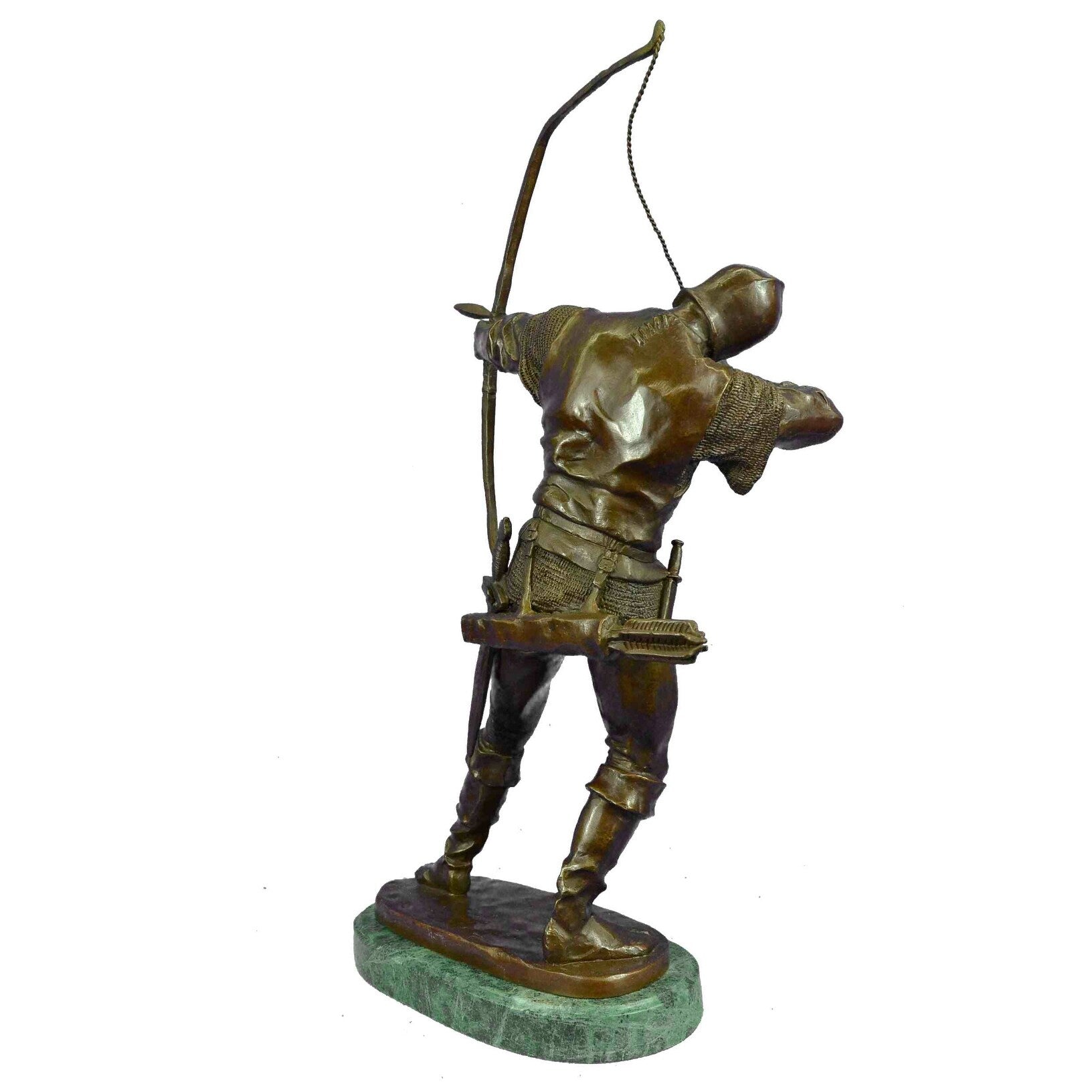 HandmadeBronze Sculpture Soldier Warrior Bow Arrow Hot Cast Green Marble