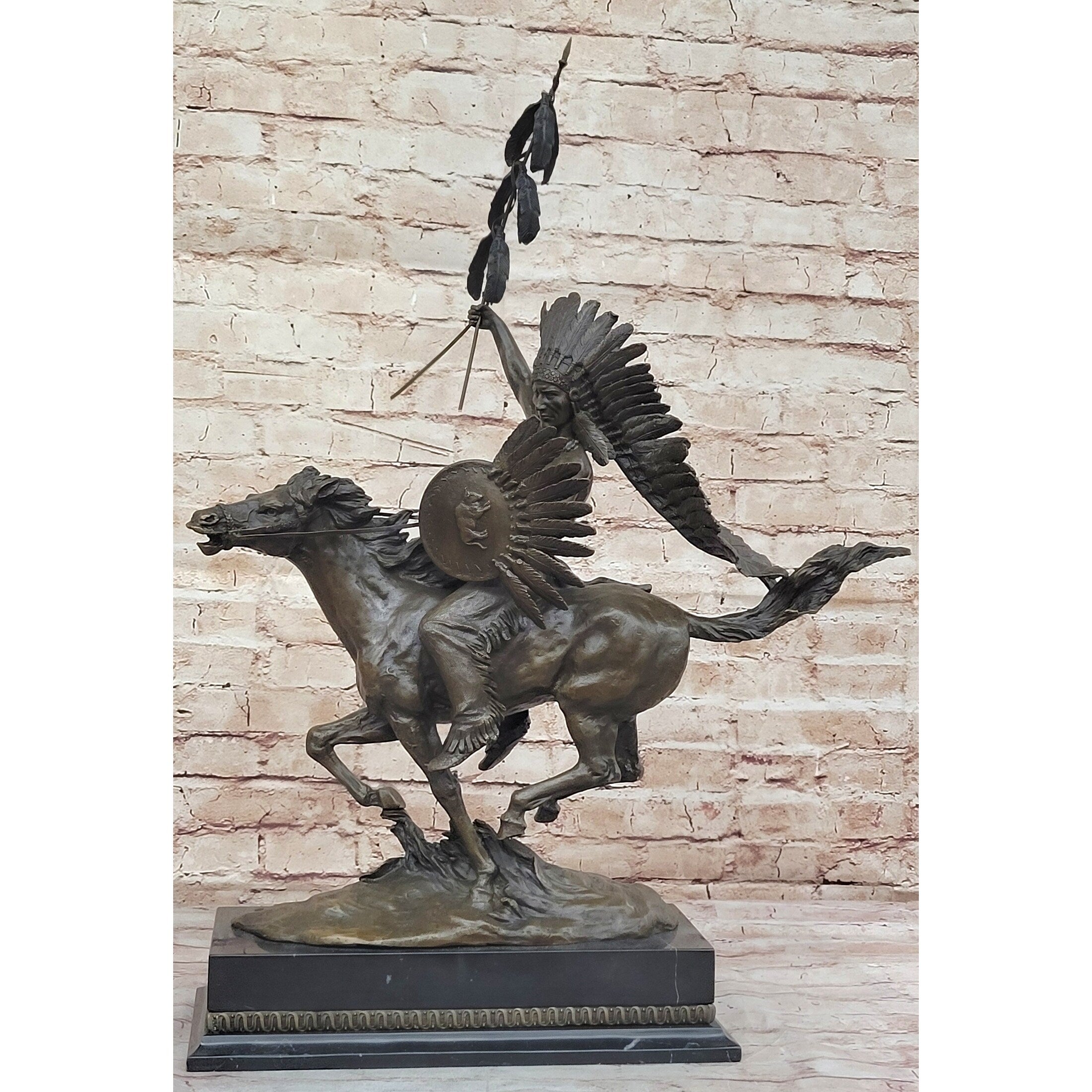 Native American Indian Warrior On Horseback - Signed Original Bronze Sculpture By Milo