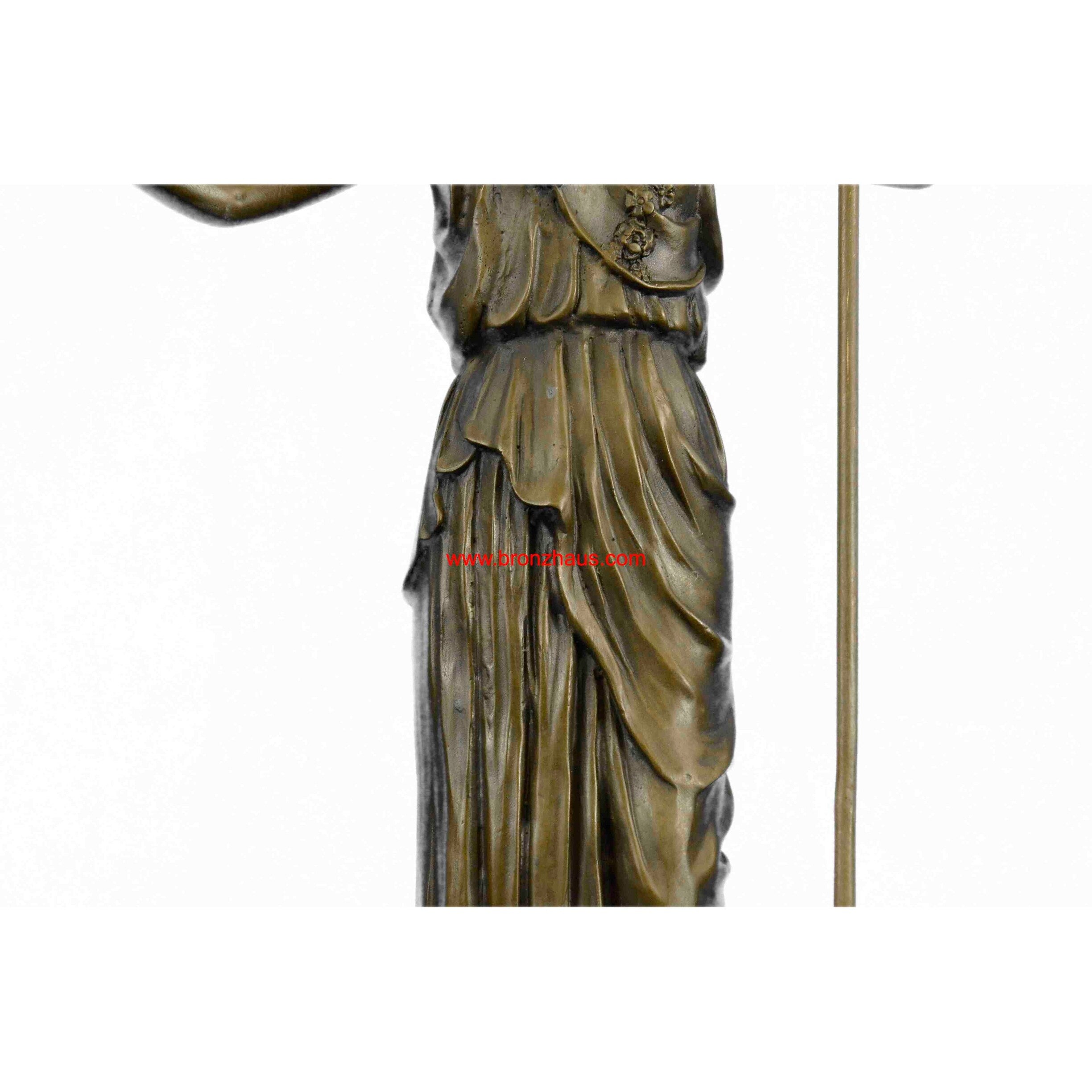 Ancient Greek Bronze Museum Statue Replica Of Athena W/ Spear Shield Figurine