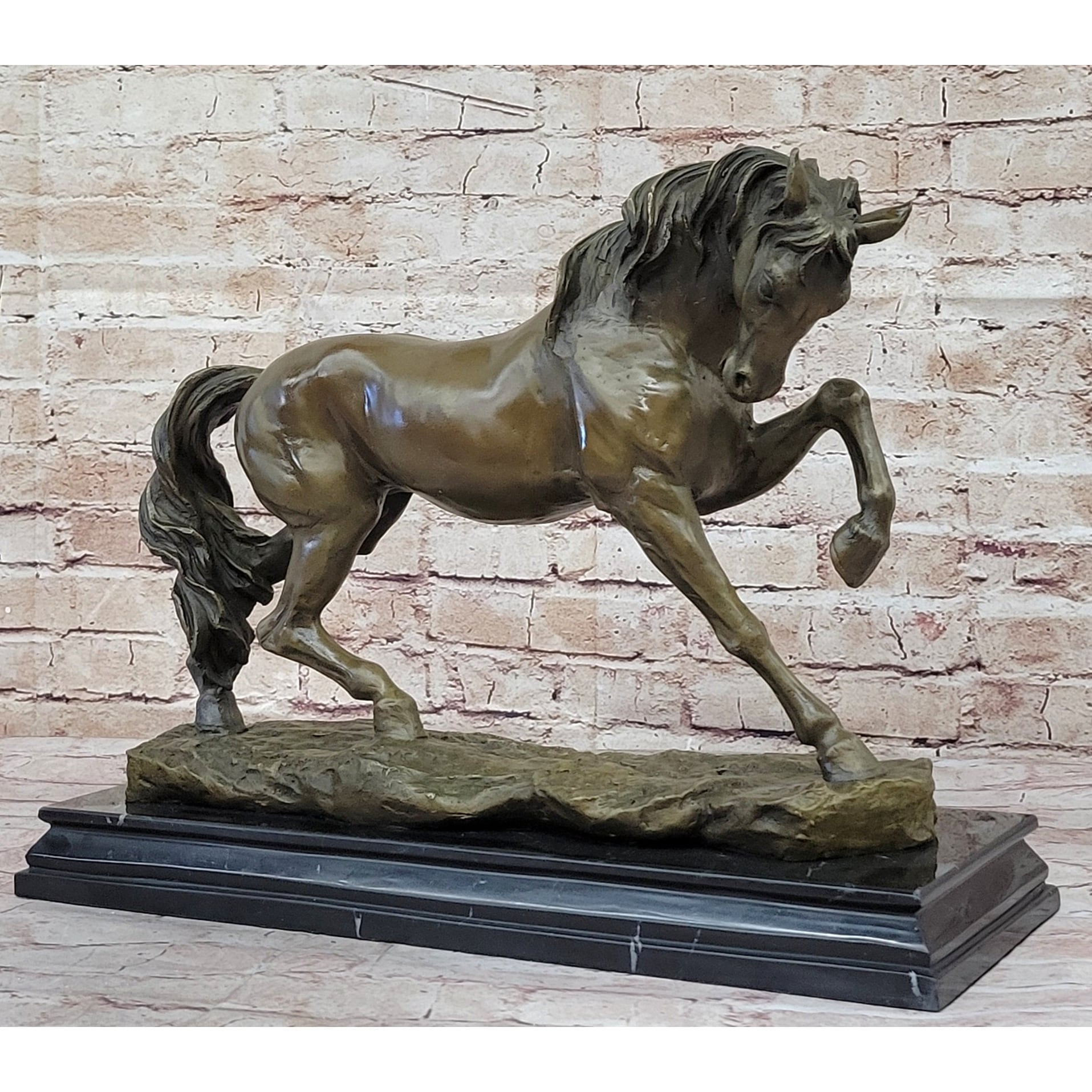 Thoroughbred Horse Show Dressage Stallion Mare Bronze Sculpture Statue Figure On Marble Base