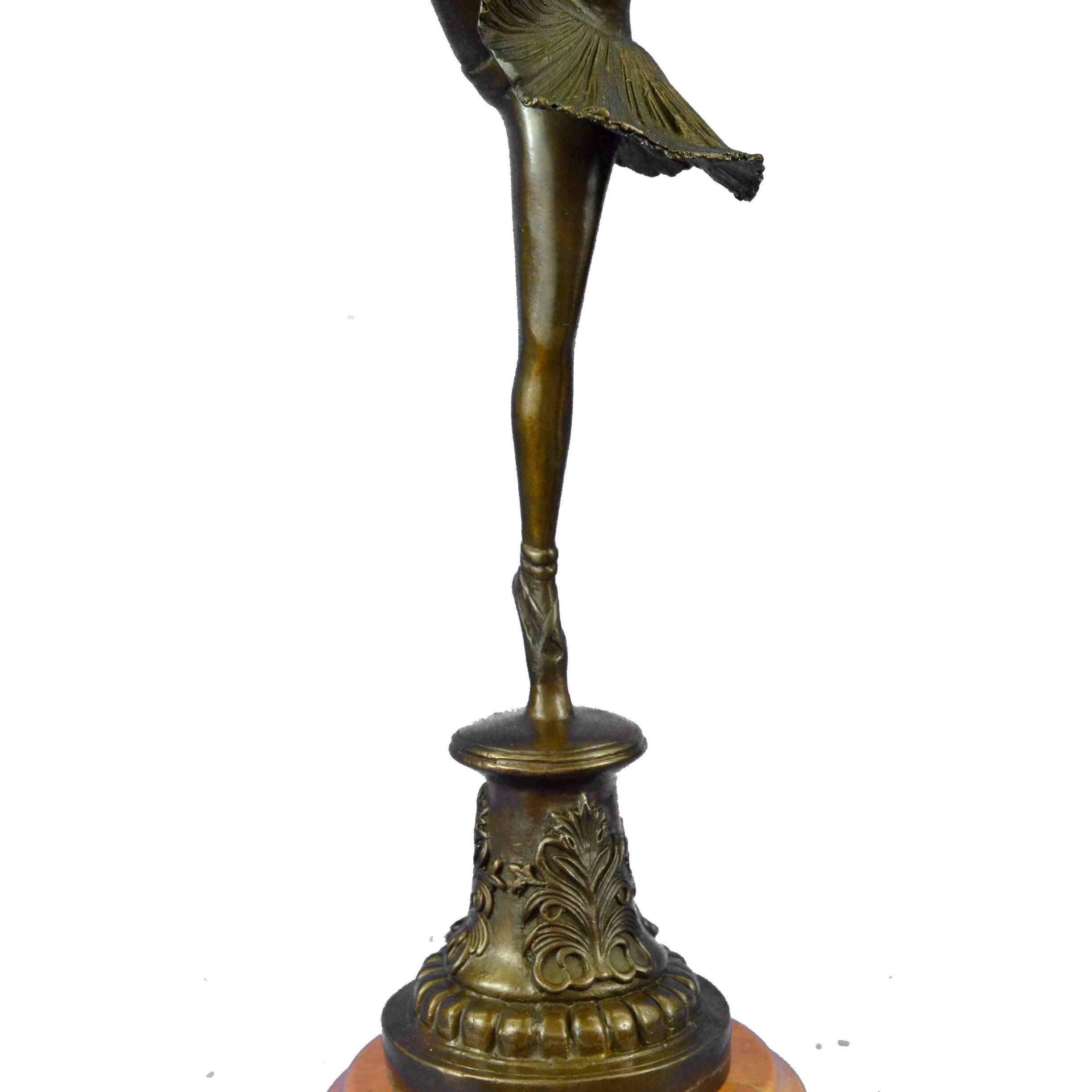 Art Nouveau Brown Patina Gory Little Ballerina Bronze Sculpture Dance Trophy Sta