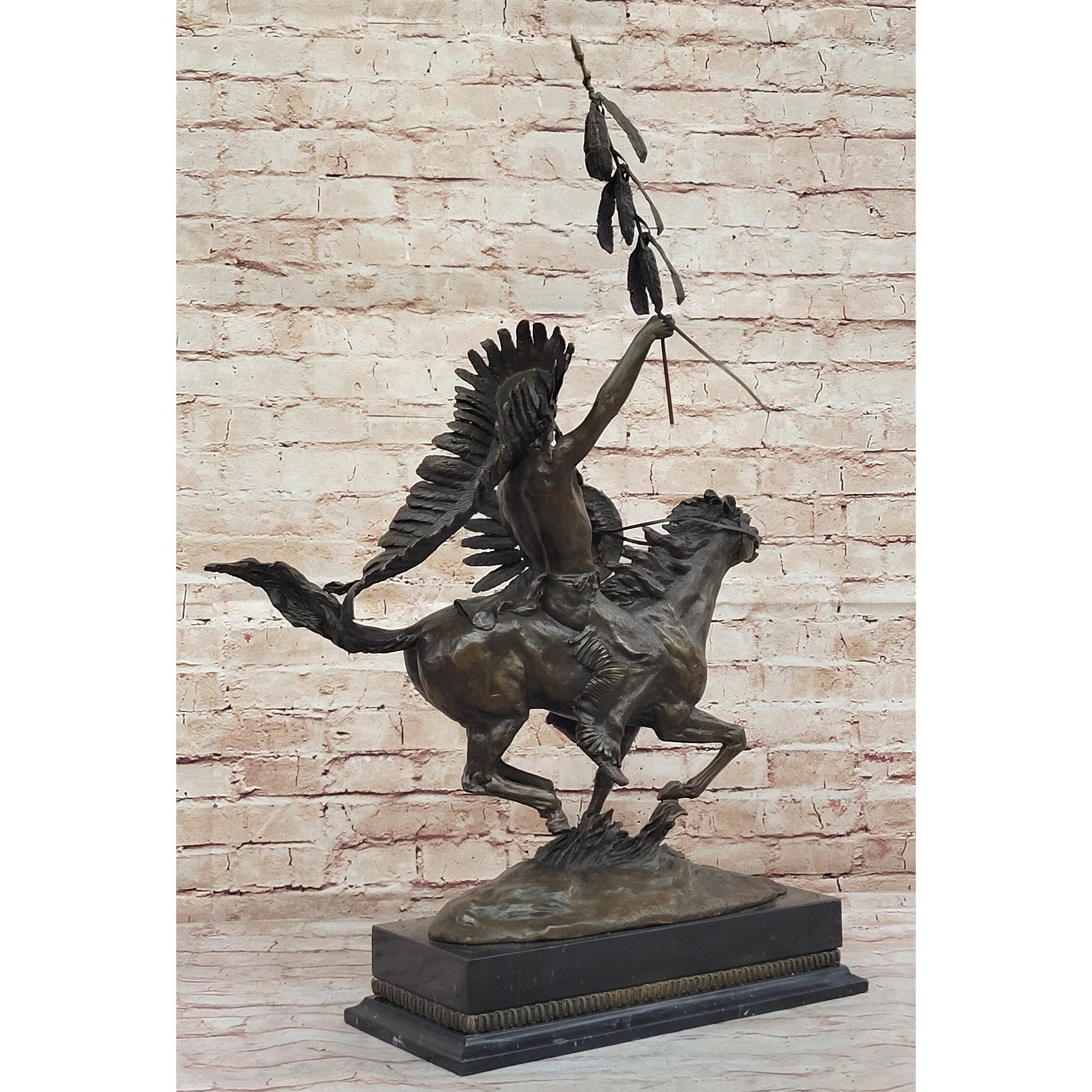 Native American Indian Warrior On Horseback - Signed Original Bronze Sculpture By Milo