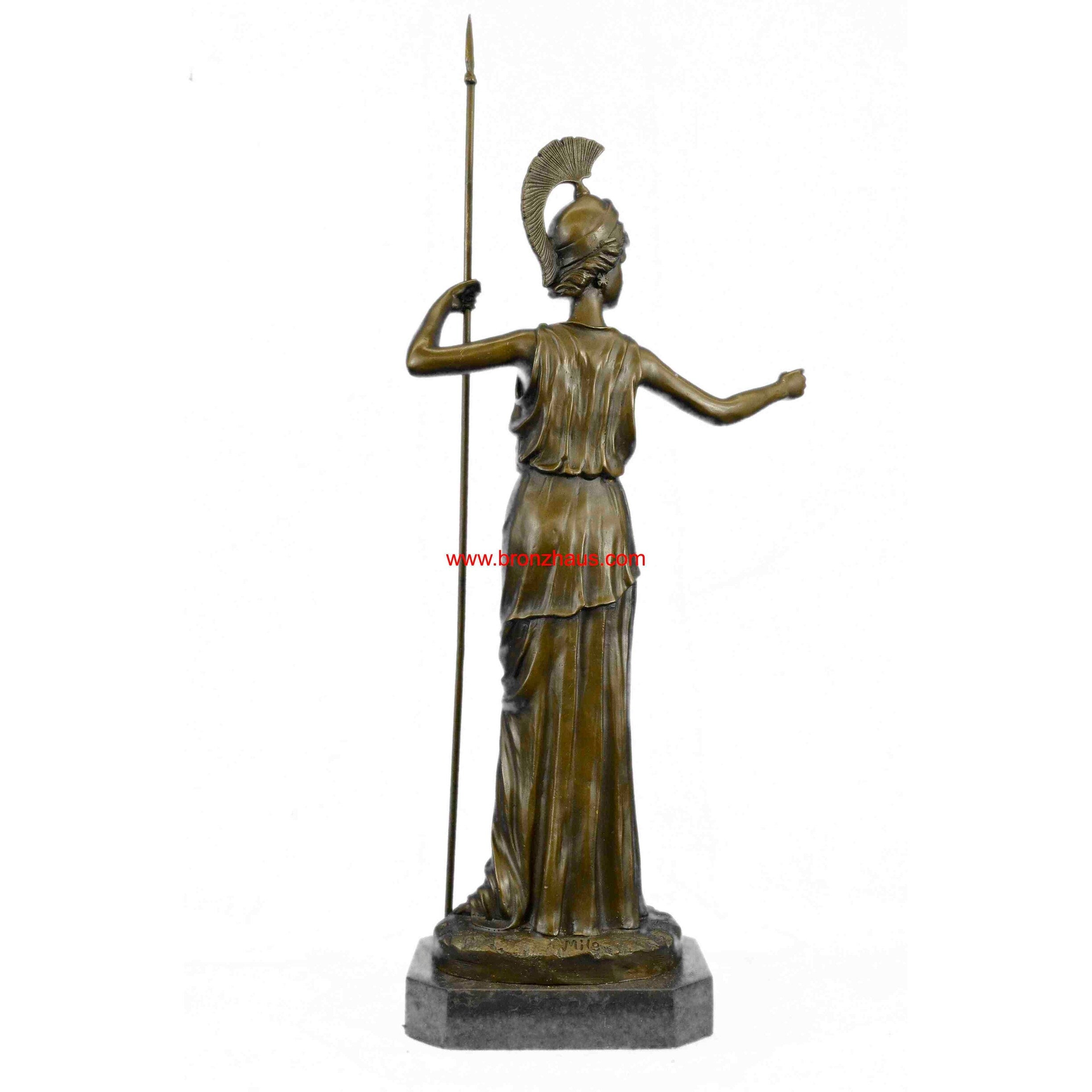 Ancient Greek Bronze Museum Statue Replica Of Athena W/ Spear Shield Figurine