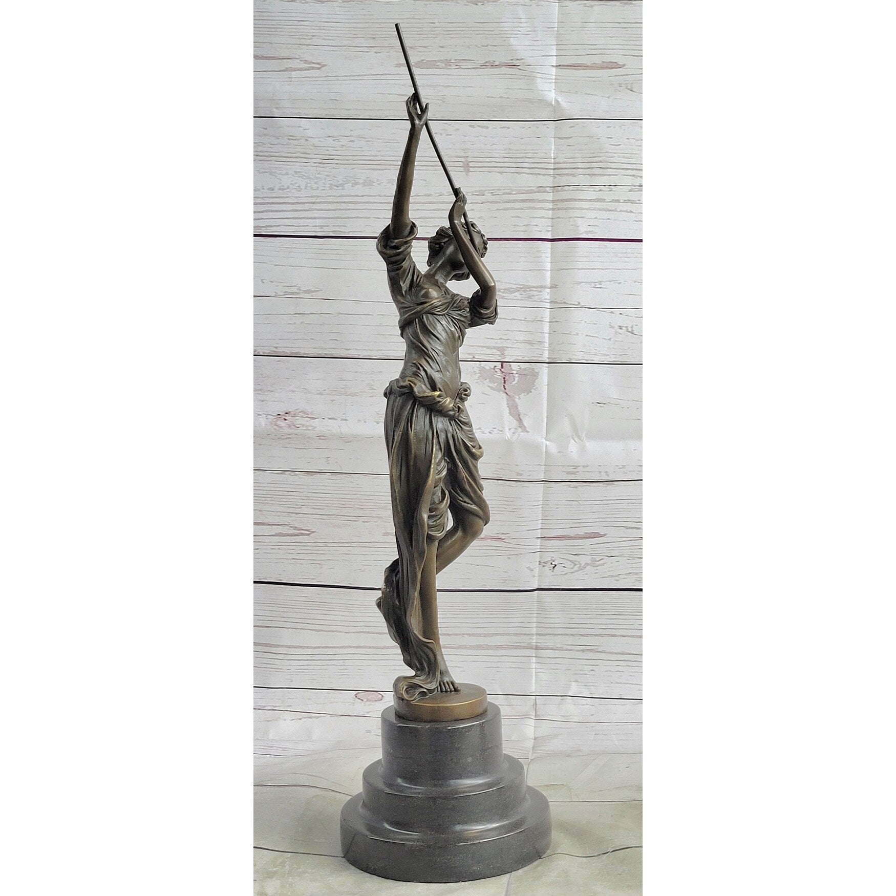 Clical French Flautist Girl Playing Flute Bronze Sculpture Statue Vintage Style Decor