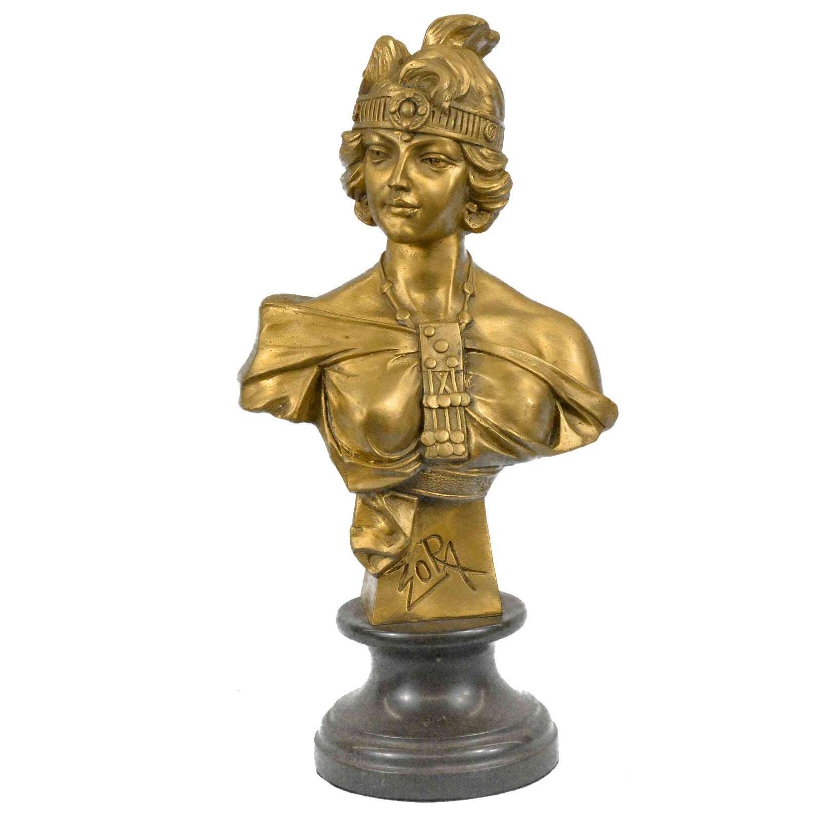 Bronze Lady Bust Patina Art Nouveau Victorian On Marble Base Hotcast Figure Sale