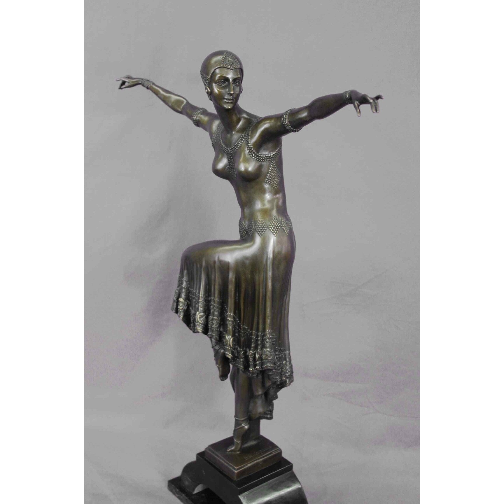 Large Dimitri Chiparus Dancer Art Deco Bronze Sculpture Marble Base Figurine 27 Inches