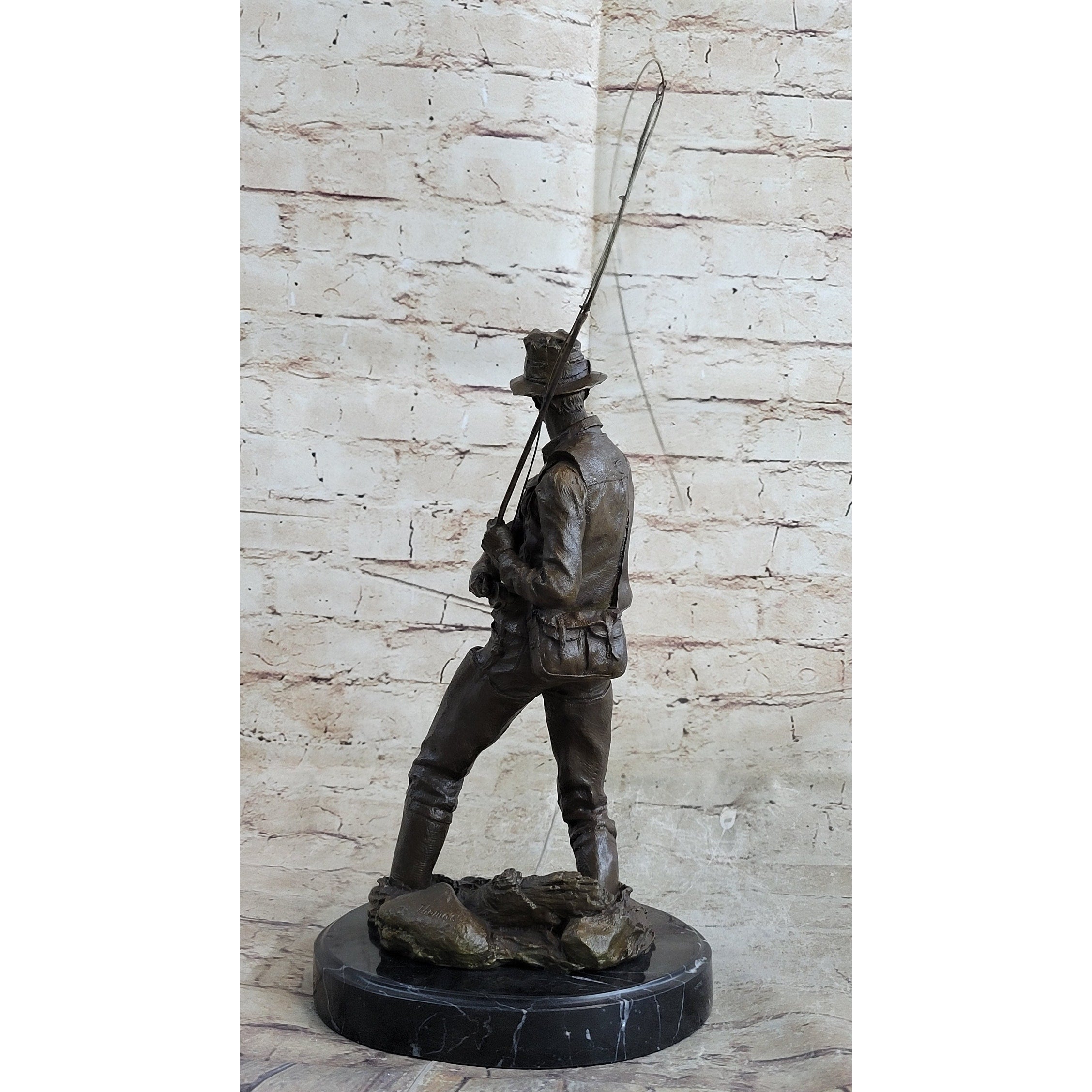 Fisherman Man Fishing Bronze Statue Sculpture Figure Decor 16 Inches X 8 Inches