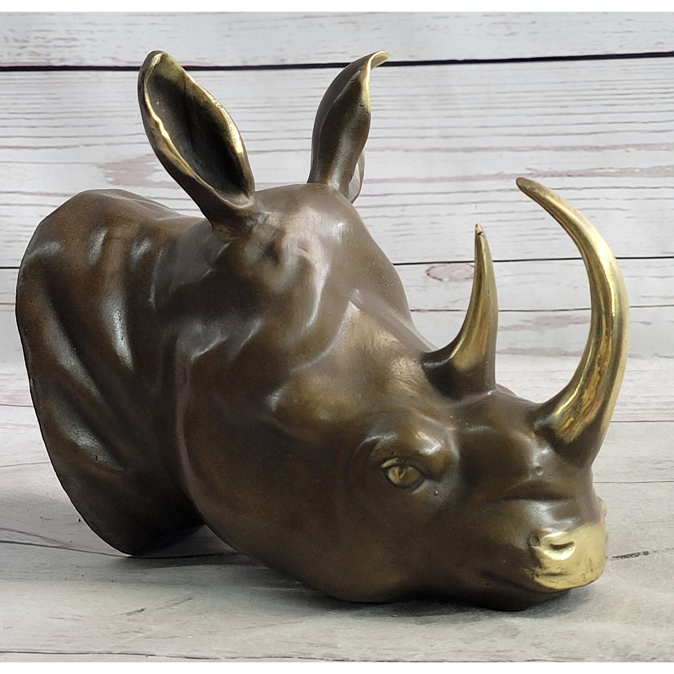 Wall Mounted Hanging Bronze Metal Rhinoceros Rhino Bust Sculpture Decor Trophy Room