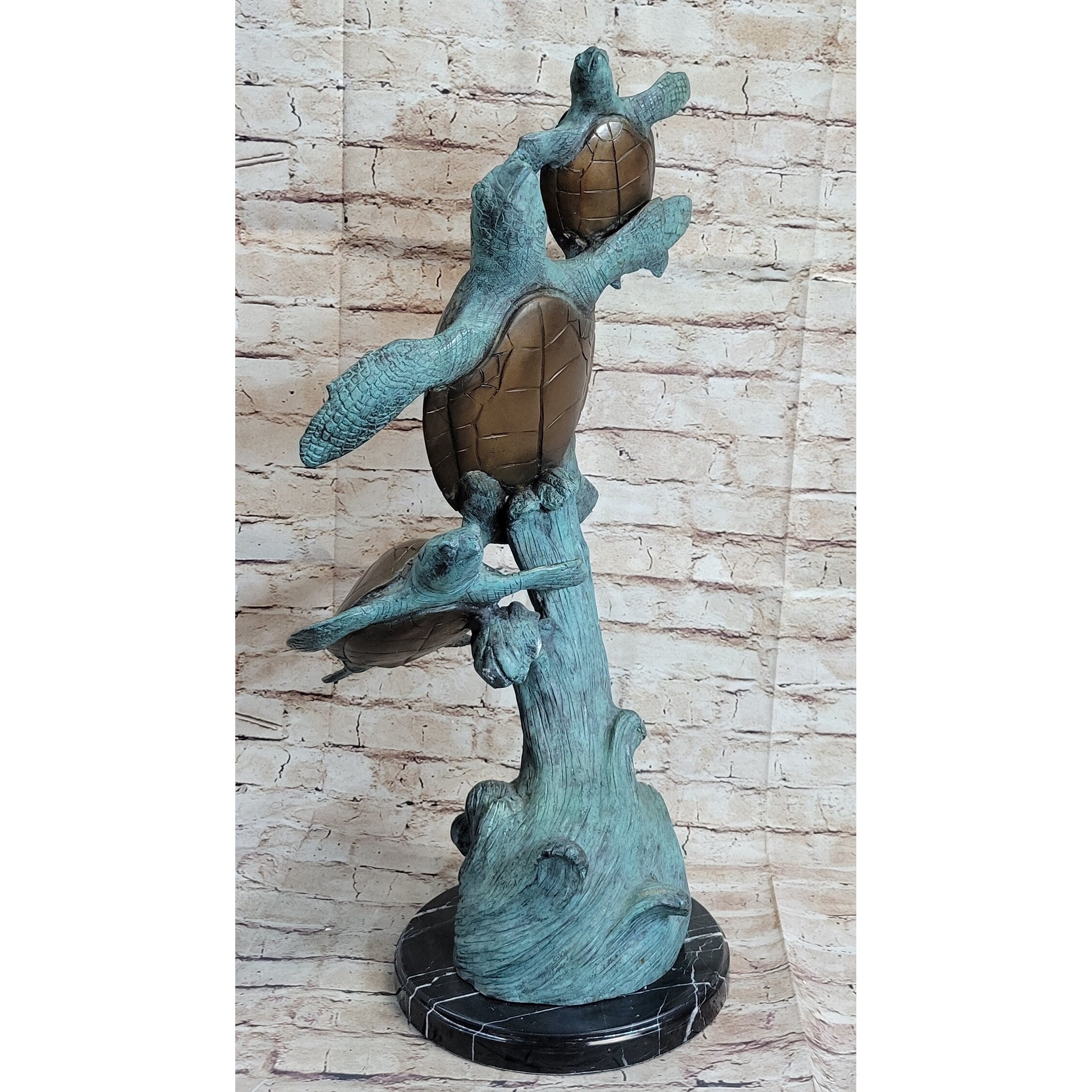 Sea Turtles Bronze Statue Sculpture Marine Wildlife Ocean Sea Decor Original Art