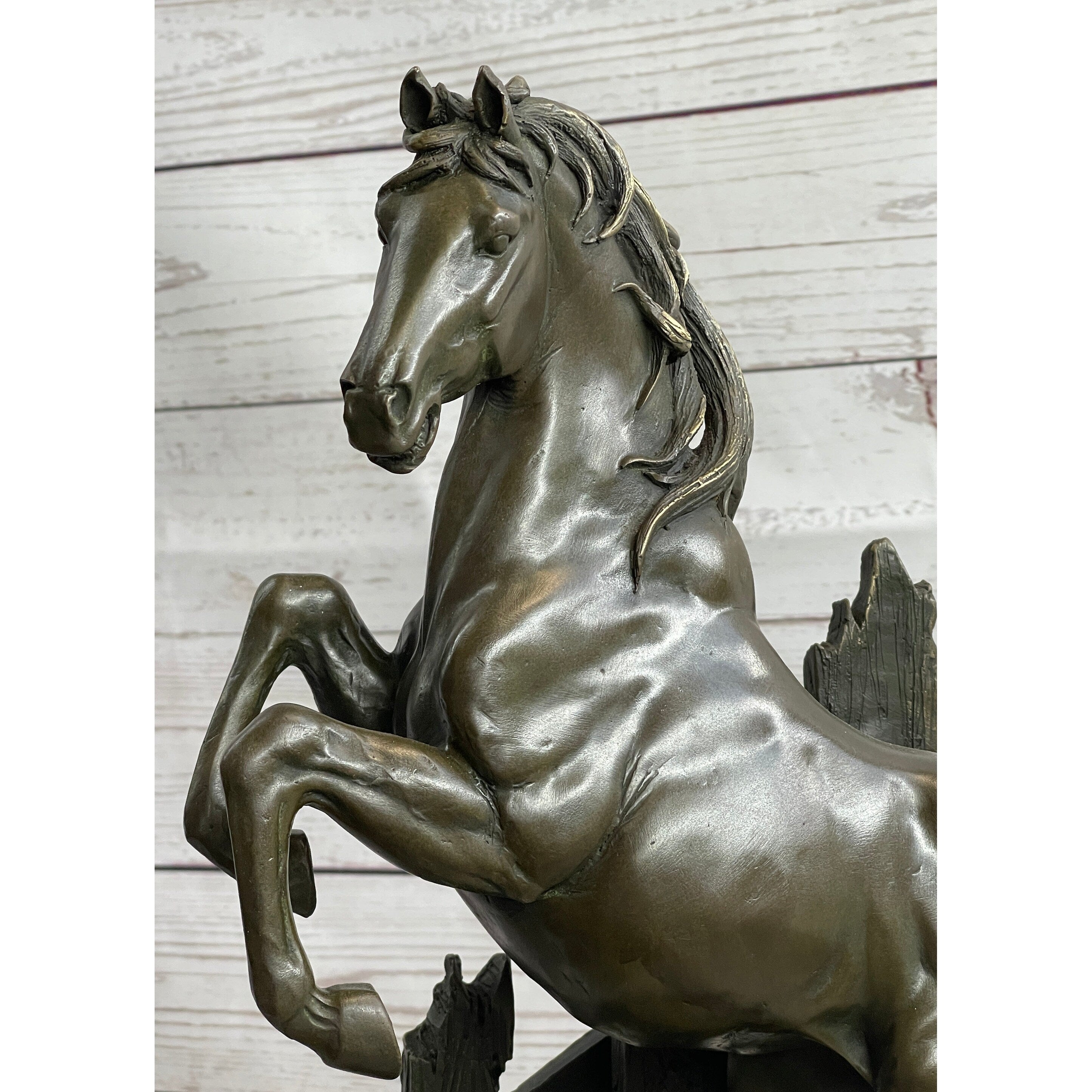 Vintage Horse Figurine Metal Rearing Wild Pony Equine Collectible Bronze Figure