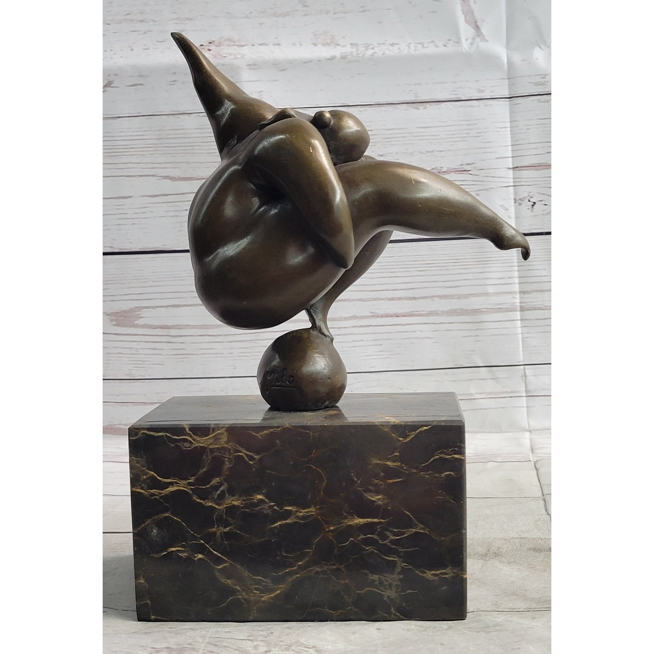 Abstract Curvy Bbw Woman Balancing On Ball Bronze Statue Sculpture Figure 11 Inches X 7 Inches