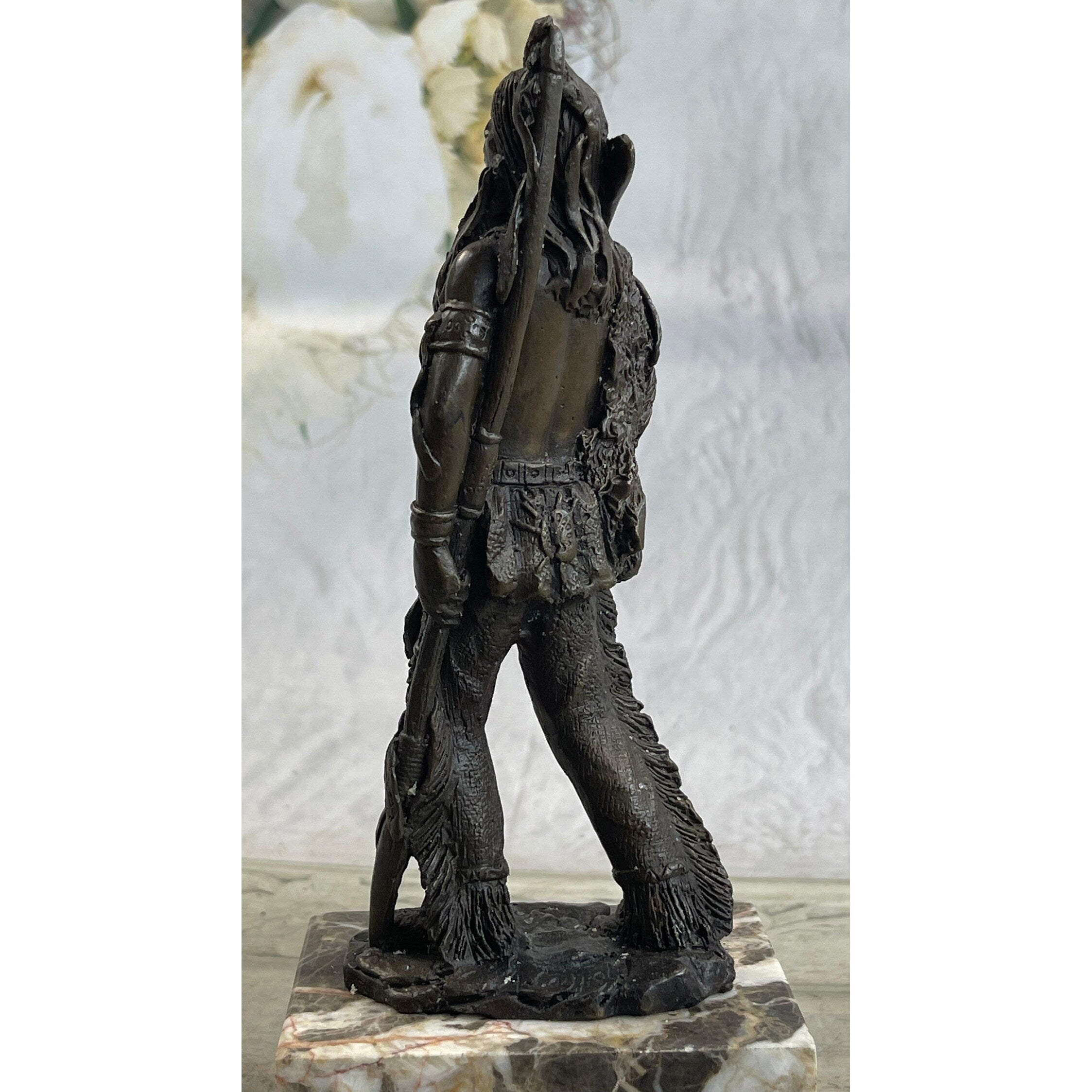 Signed American Warrior By Coypel Bronze Bookend Statue Sculpture Art Decor Gift