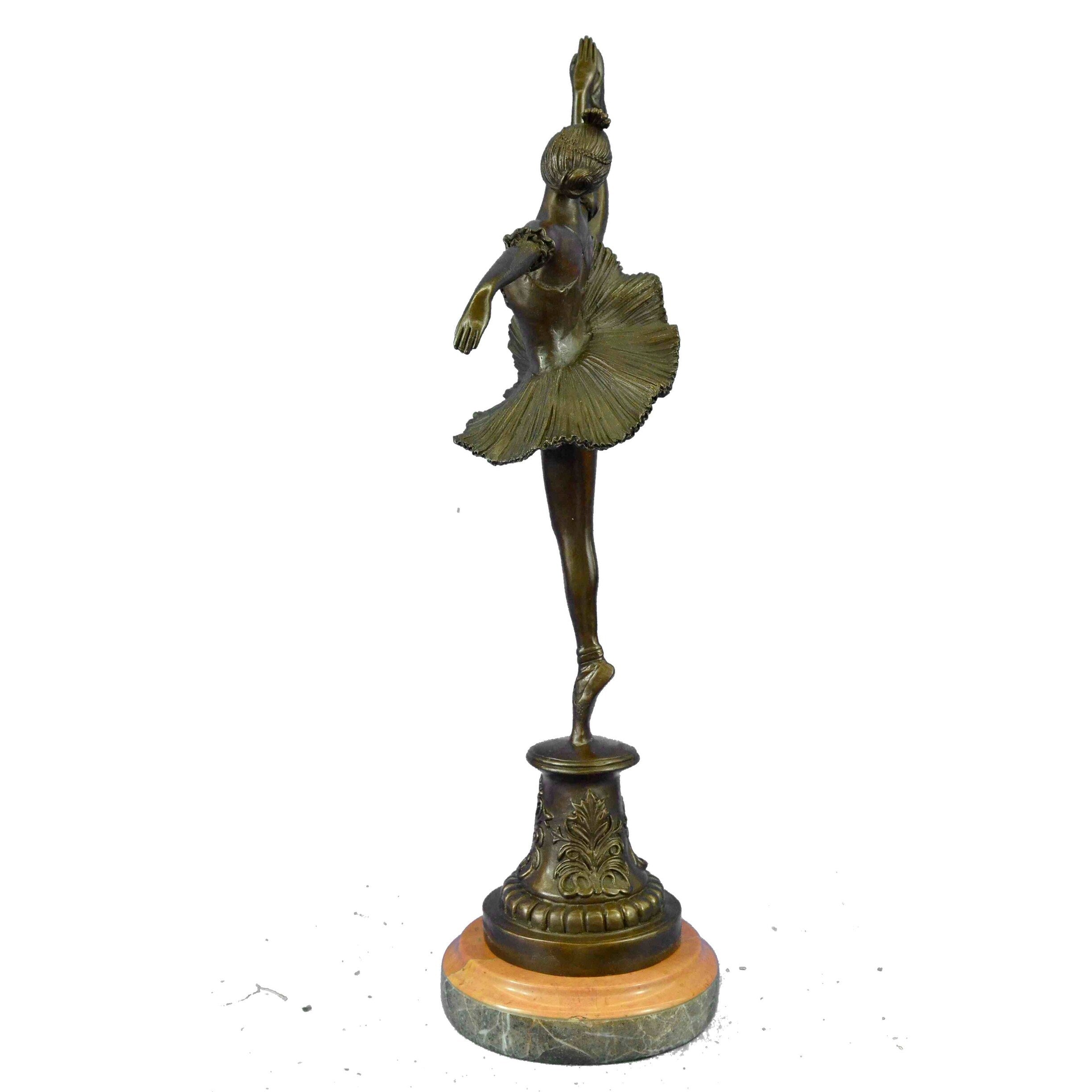 Art Nouveau Brown Patina Gory Little Ballerina Bronze Sculpture Dance Trophy Sta